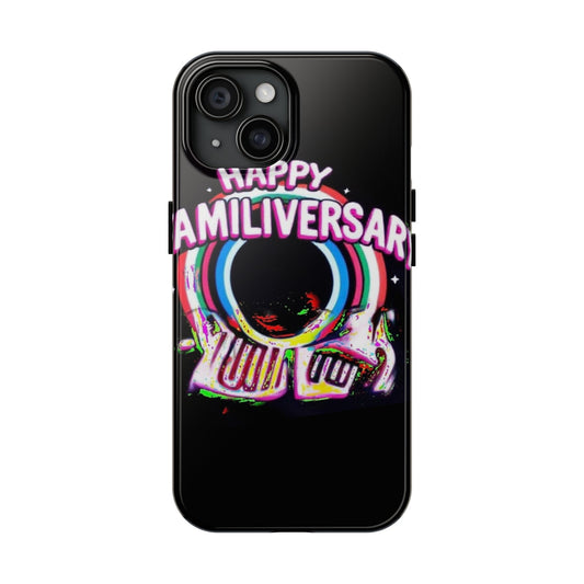 Colorful Tough Phone Case - "Happy Familyversary" Design - Durable Protection for Celebrating Family Moments