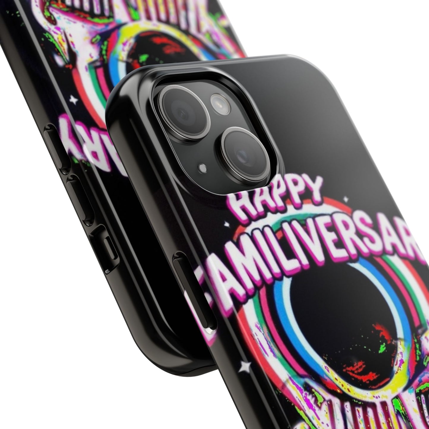 Colorful Tough Phone Case - "Happy Familyversary" Design - Durable Protection for Celebrating Family Moments