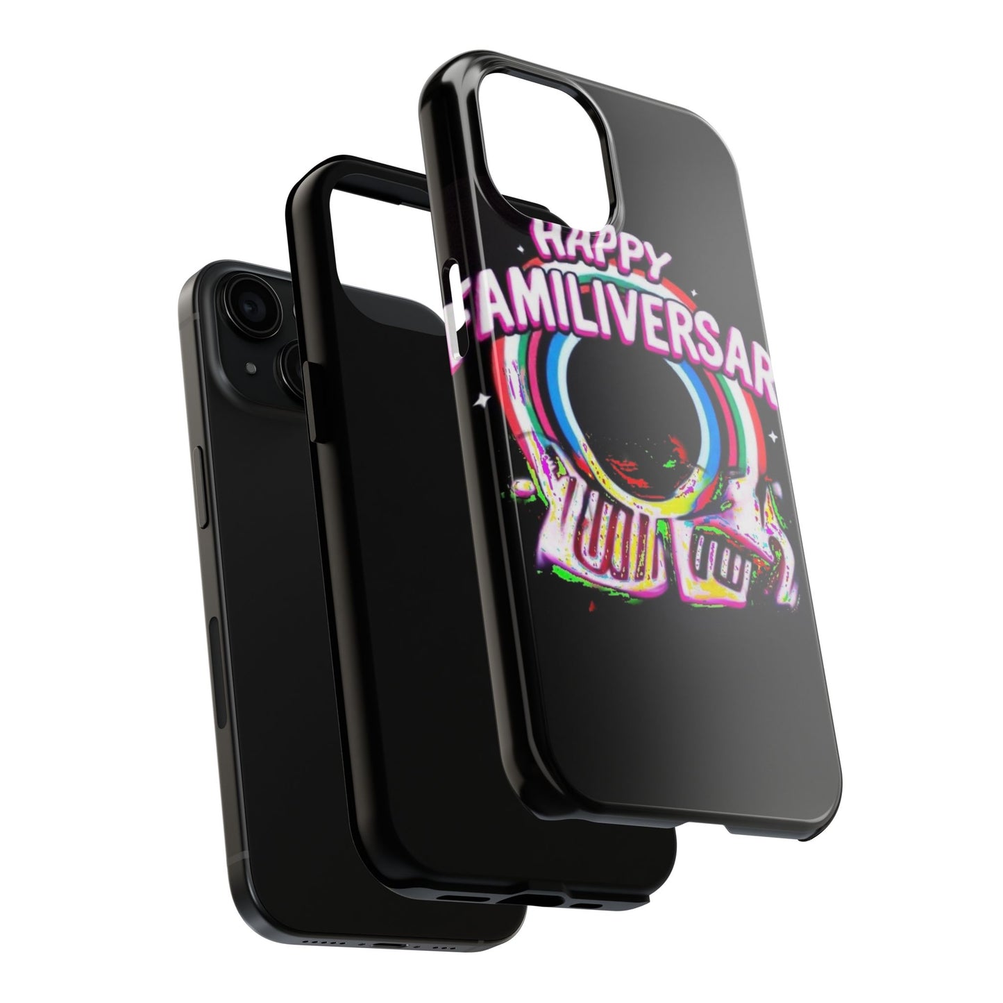 Colorful Tough Phone Case - "Happy Familyversary" Design - Durable Protection for Celebrating Family Moments